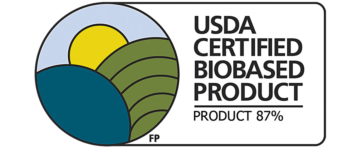 A USDA BioPreferred label indicates 87% biobased carbon.