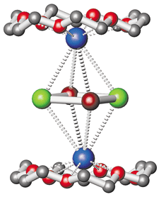 The planar anion, sandwiched between two potassium 18-crown-6 units