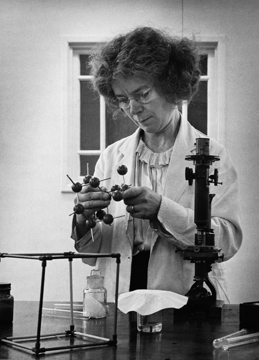 Photo of British scientist Dr. Kathleen Lonsdale (1903-1971) at work in 1948.