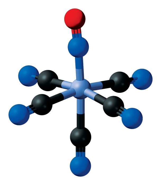 Stick-and-ball structure of the nitroprusside ion.
