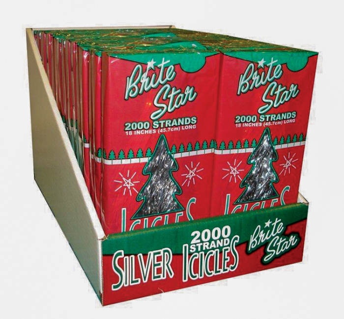 New Holiday Time Silver 18 Inch Christmas Icicle Tinsel 1000 Strands Per Box