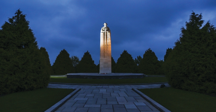 The Brooding Soldier memorial commemorates the Second Battle of Ypres, which included the first gas attack of WWI.