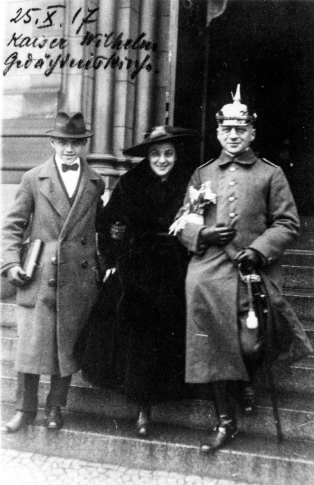 Haber on his wedding day to second wife Nathan. His son Hermann, from his first marriage, stands to the left.