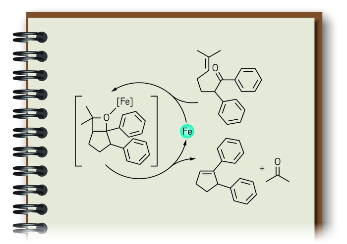 Schindler focuses on replacing precious-metal-based reagents with more abundant, environmentally friendly ones. She developed this iron-catalyzed carbonyl-olefin metathesis reaction to avoid the use of molybdenum reagents.