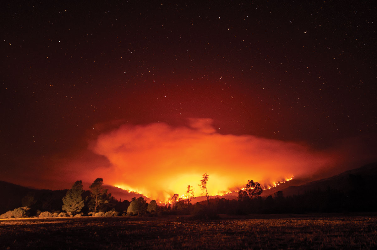 The August Complex fire, the largest in California history, burns near the Mendocino National Forest Sept. 16, 2020.